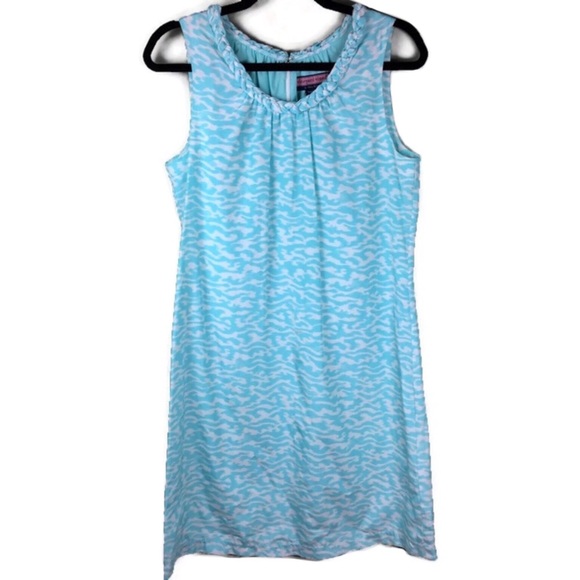 Vineyard Vines Silk Blend Braided Neckline Wave Print Shift Dress Size 10 - Picture 1 of 7